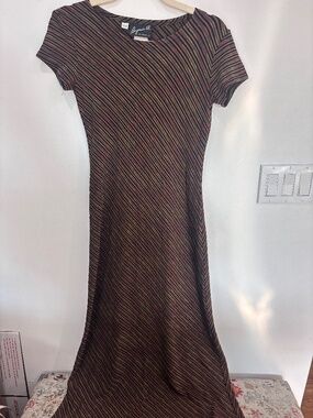 Vintage Benjamin A. Earthy Diagonal Stripe Maxi Dress Small